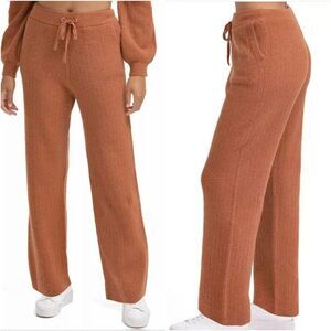 DKNY Sz XXL 2X Cashmere blend ribbed knit wide leg pants brown pockets
